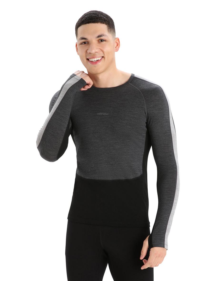 Icebreaker 200 ZoneKnit™ Merino Long Sleeve Crewe Miesten Base Layers Mustat | FI 1327GSOL